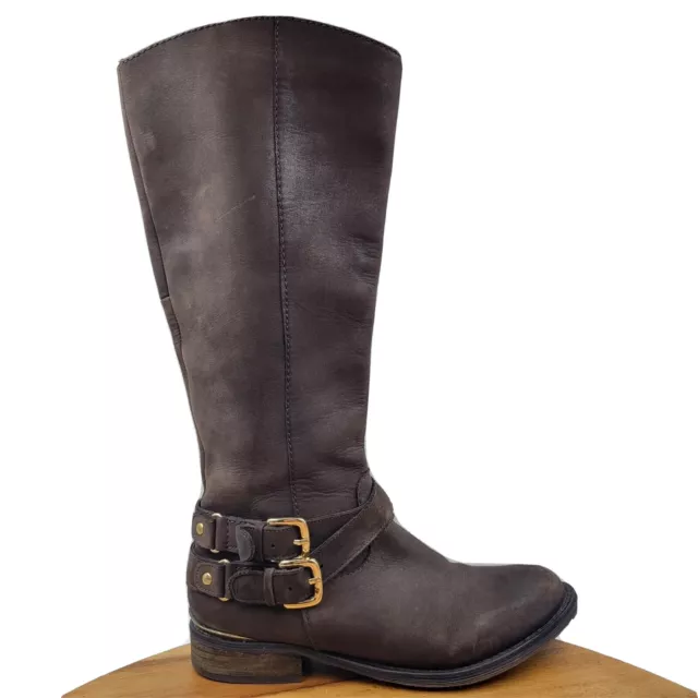 Steve Madden Avilla Women's 6 Brown Gold Nubuck Leather Side Zip Knee High Boots