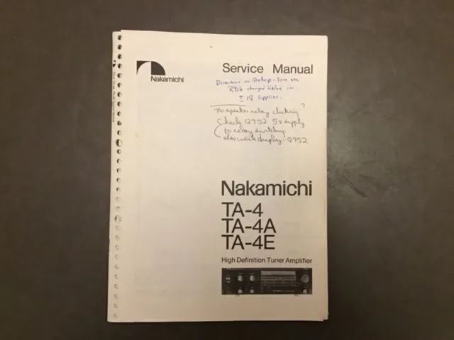 Nakamichi TA-4 TA-4A TA-4E High Def Tuner Amplifier Service Manual Original
