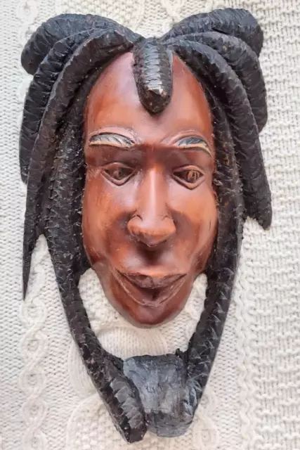 Bob Marley Holzmaske, Handarbeit, Skulptur Original aus Jamaika Vintage Kult