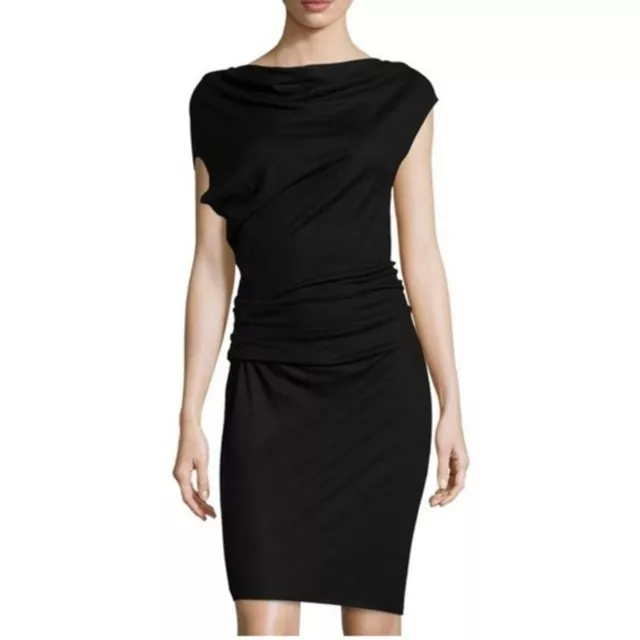 Helmut Lang Sonar Wool Black Asymmetrical Dress P (XS)