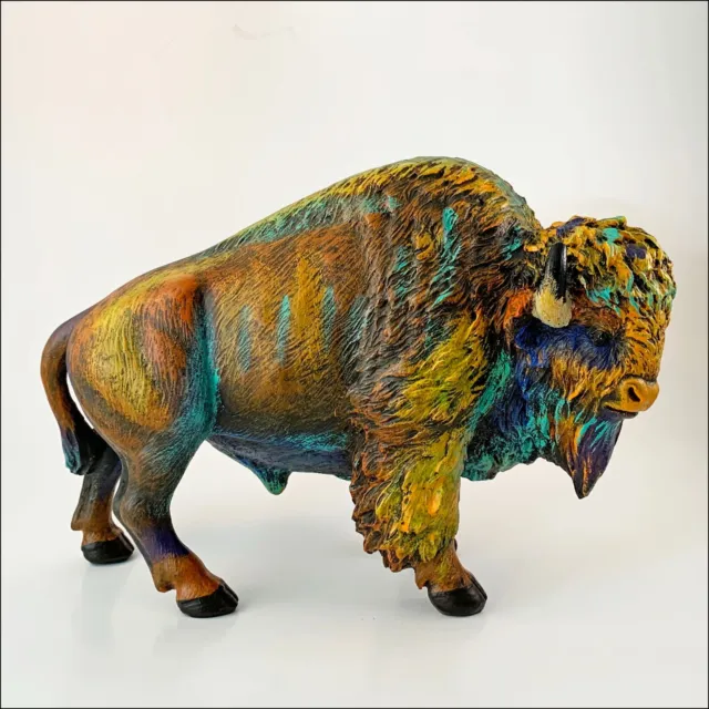 American Bison Handpainted Buffalo Figurine 9” AS IS