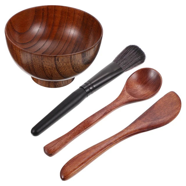 4 Pcs Four Piece Facial Mask Bowl Wooden Salad Bowl Mask Mix