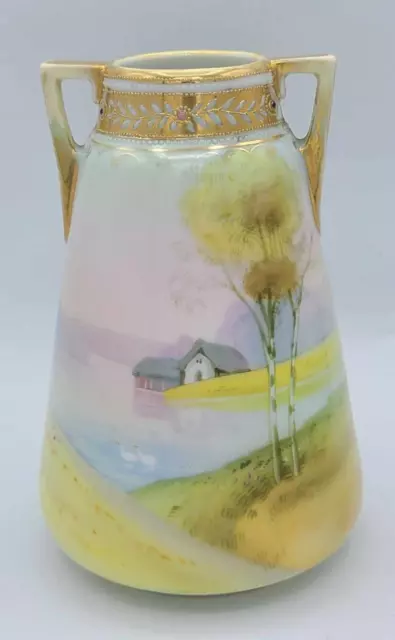 Antique (1911) Morimura Bros. Nippon Art Deco Hand Painted Lake Landscape Vase