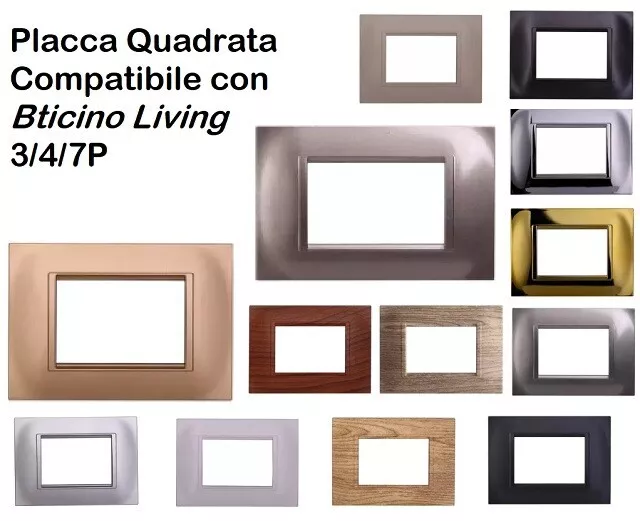 Placca Quadrata Compatibile con Bticino Living 3/4/7P Nero,Bianco,Oro,Argento...