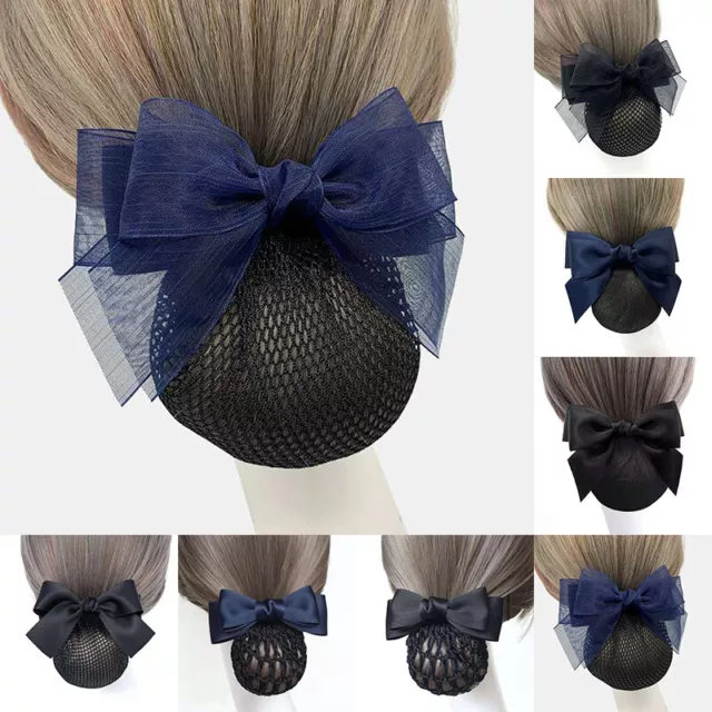 Women Hair Clip With Net Bun Cover Bow Barrette Hairnet Hair Accessories