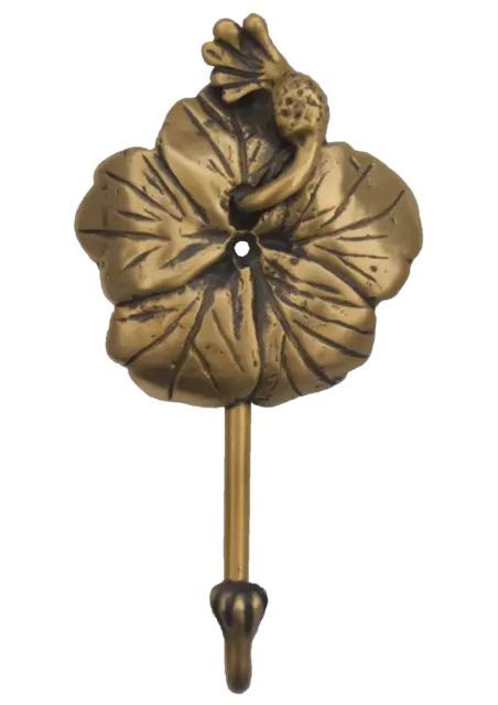 Brass Hook Hanger Hibiscus Figurine Vintage Wall Mounted Hat Coat Home Decor