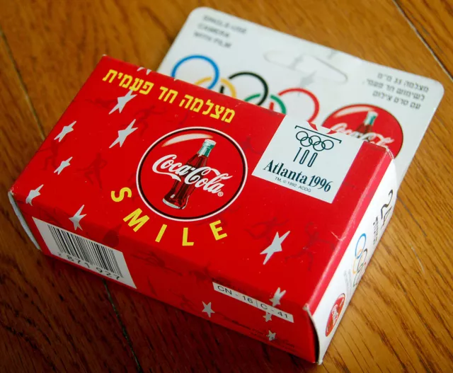 Jewish ADVERTISING Hebrew COCA COLA CAMERA + FILM Box ISRAEL Olympic GAMES 1996 3