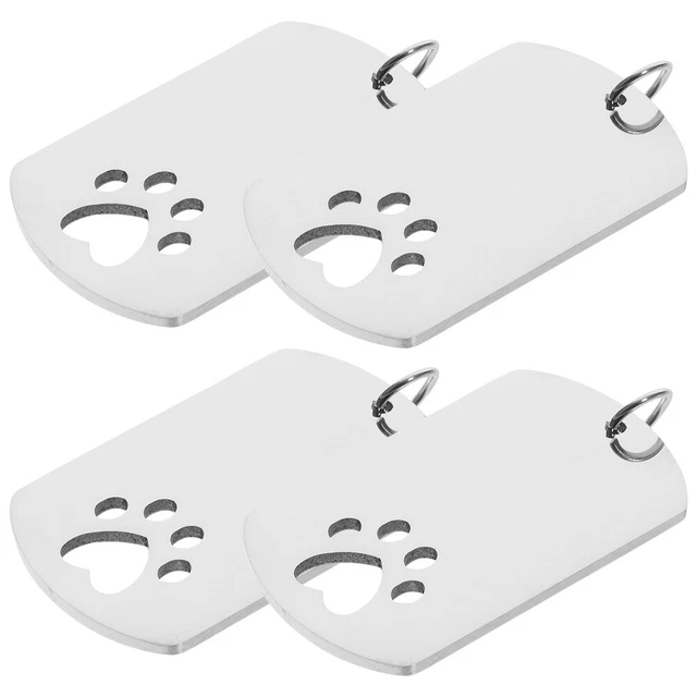 4 etiquetas personalizadas para perros en forma de pata de perro etiquetas de identificación de cachorro acero inoxidable en blanco