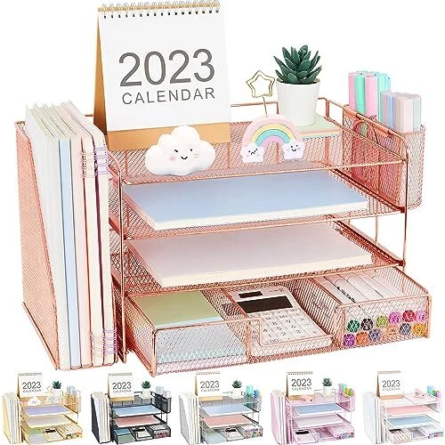 OPNICE Desk Organizers and Accessories Paper Letter Tray Organizer with 2 Pen...