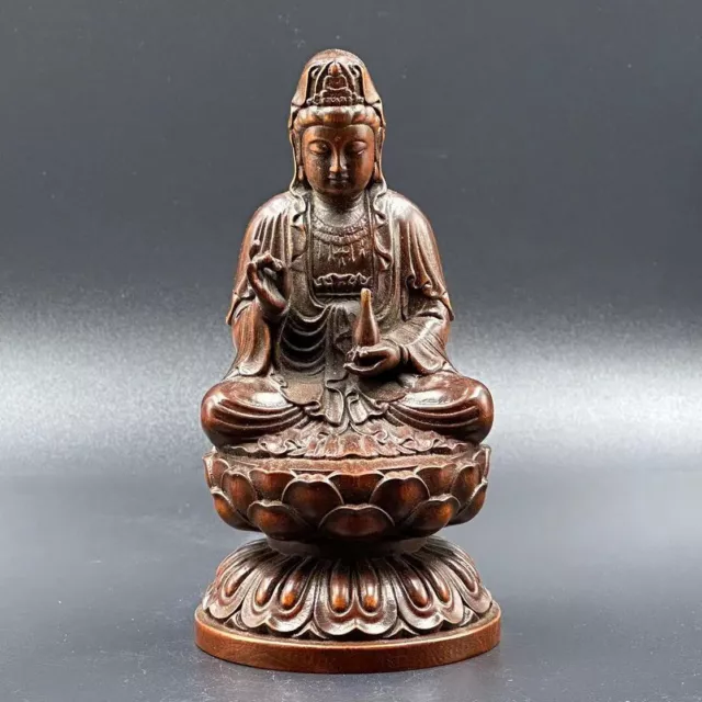 Vintage Chinese Antique Wooden Carving Kwan Yin Figure Statue Wood Buddha Decor