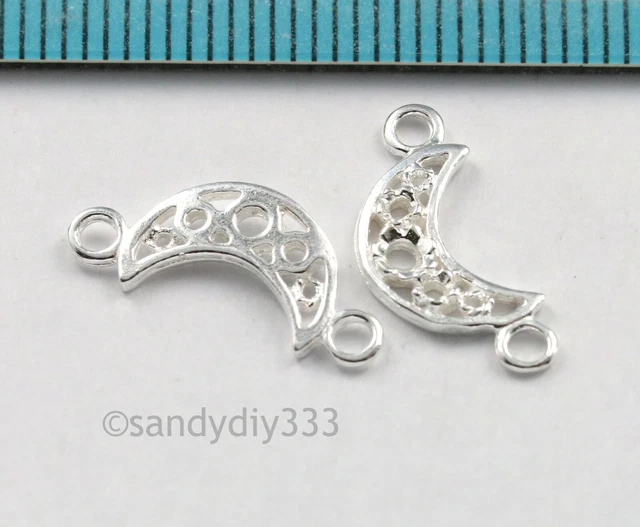 4x BRIGHT STERLING SILVER MOON LINK CONNECTOR BEADS 11.2mm #294