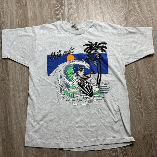 CHEETOS CHESTER CHEETAH Chill Out Surfing Graphic Vintage Grey T-Shirt