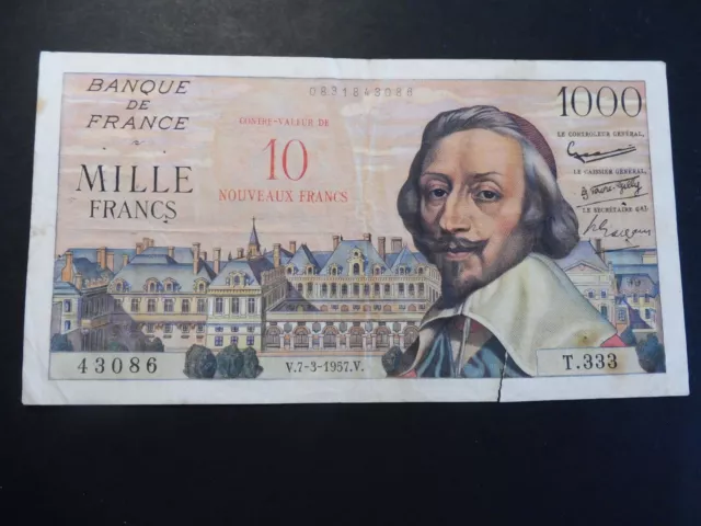 Rare &  Joli Billet 1000/10 Frs Richelieu  07/03/1957 - Tb+ /A Collectionner