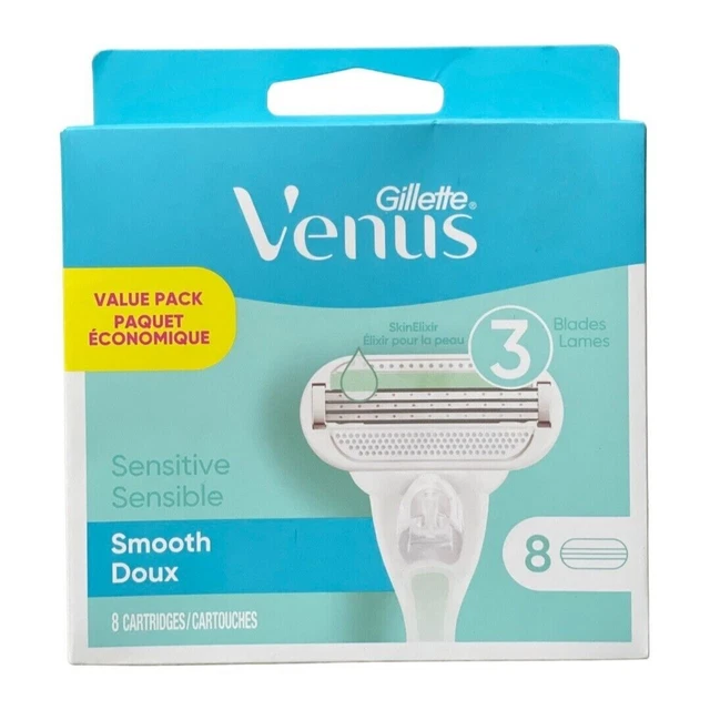 Venus Gillette Lisse Sensible Femmes Rasoir Lames Recharge, 8 CT