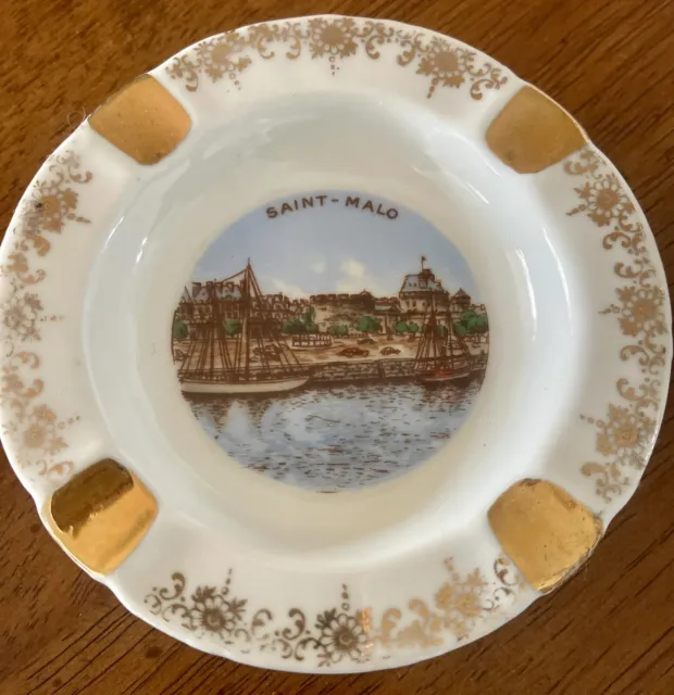 Limoges France Hand Painted Ashtray Trinket Dish Saint Malo Brittany France