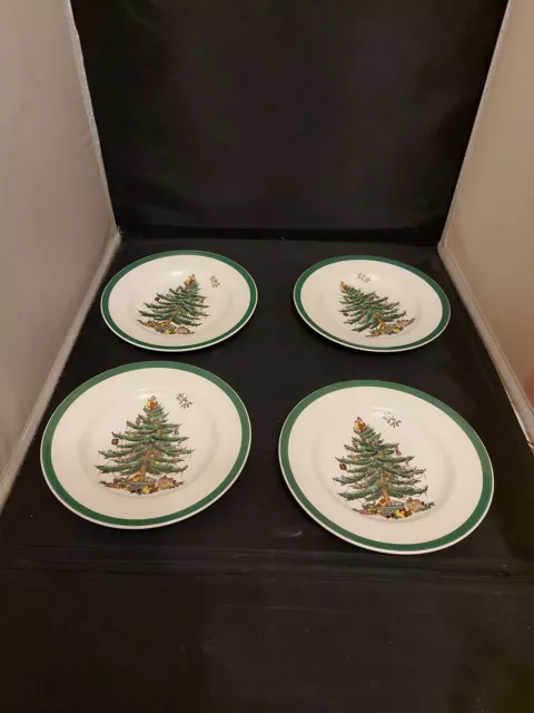 Spode Christmas Tree Green Band 6½" Christmas Bread Side Biscuit Plates X 4