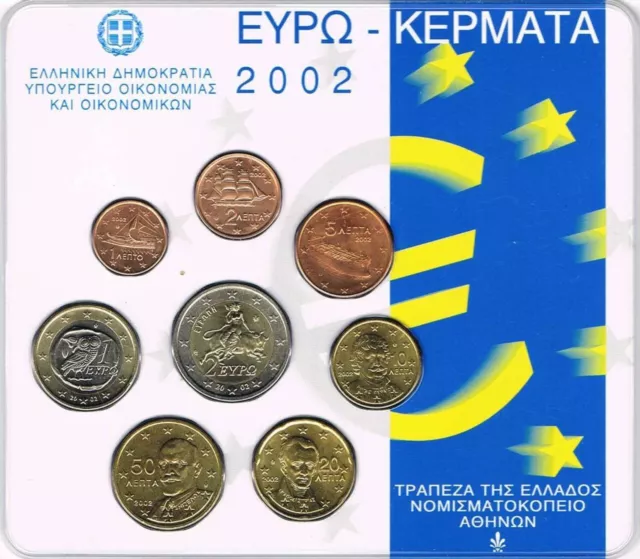 Greece 2002 Complete Year Euro Set In Official Coin Blister First Issue