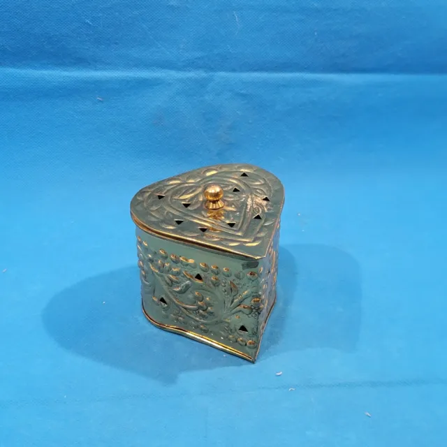 Vintage Trinket Box Heart Shaped Brass Made In India
