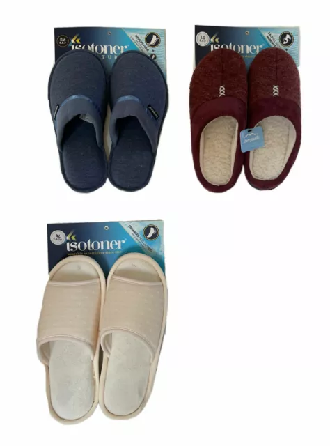 NWT ISOTONER WOMENS’ Memory Foam Open/Closed Toe Open Back Slippers; Sm ...