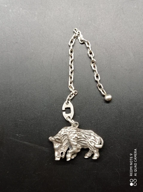 Ancien PORTE-CLES  animalier Sanglier en ARGENT MASSIF  poinçonné  .