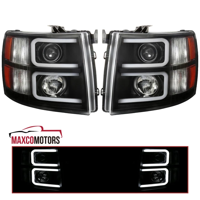 4-Piece LED Bar Smoke Headlights For 2003-2007 Chevy Silverado 1500/2500/3500 & Avalanche - Smoke Lens, Clear Reflector