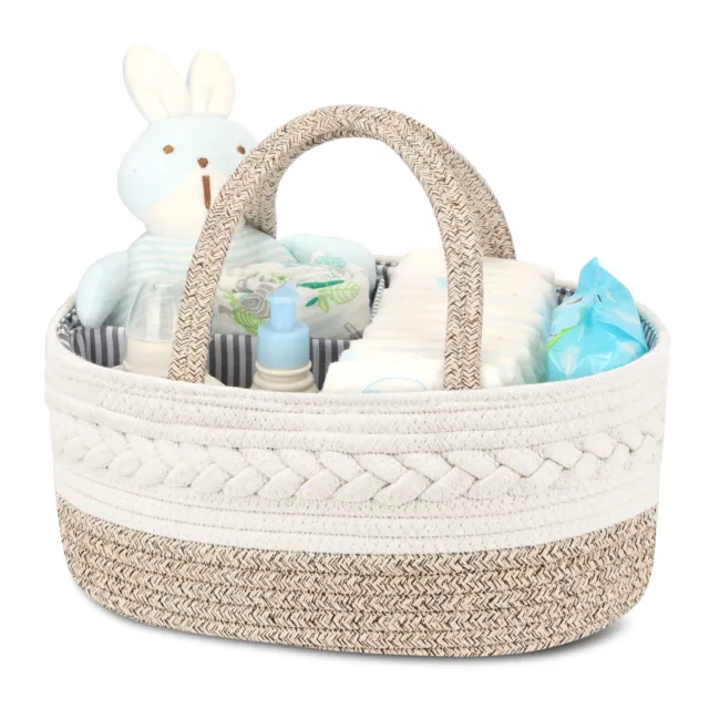 Maliton Diaper Caddy Organizer for Baby, Cotton Rope Baby Gift Basket, Portable