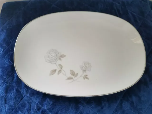 Noritake China Rosay 6216 Oval Serving Platter 13 1/4" ~Platinum Trim Gray Roses