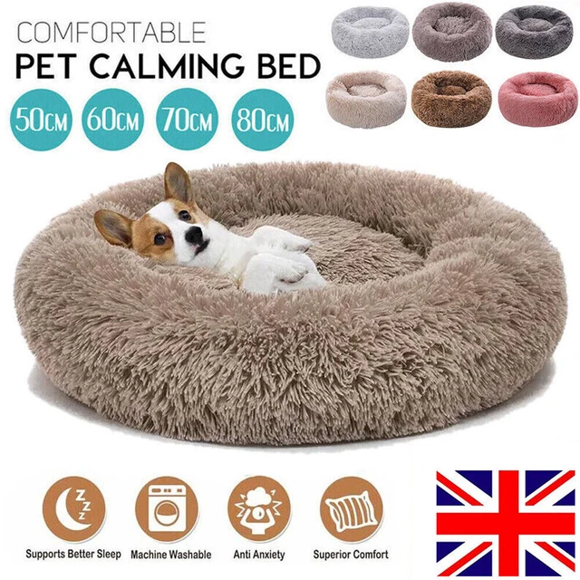 Dog Bed Donut Soft Round Plush Cat Beds For Calming Pet Anti Anxiety Washable