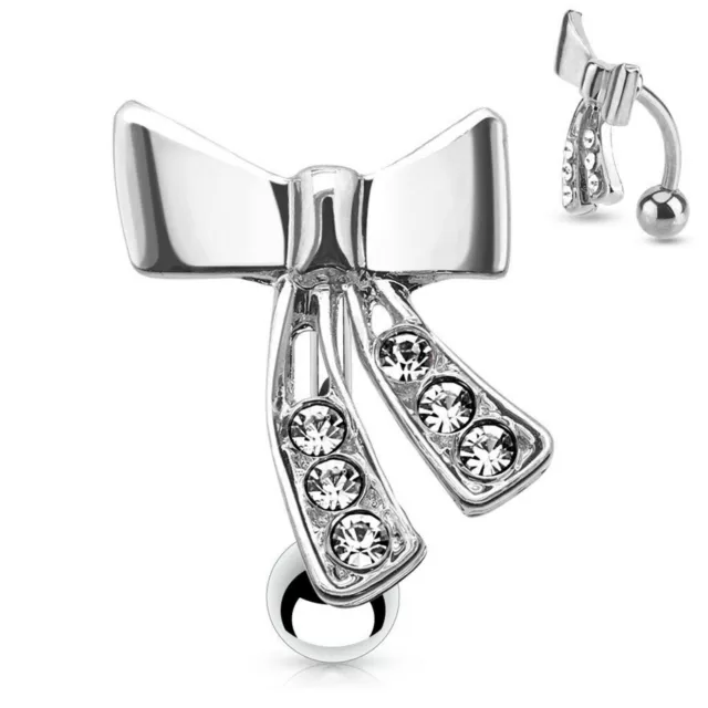 Belly Ring Top Down Bow Clear Gem Non Dangle Naval Steel Body Jewelry