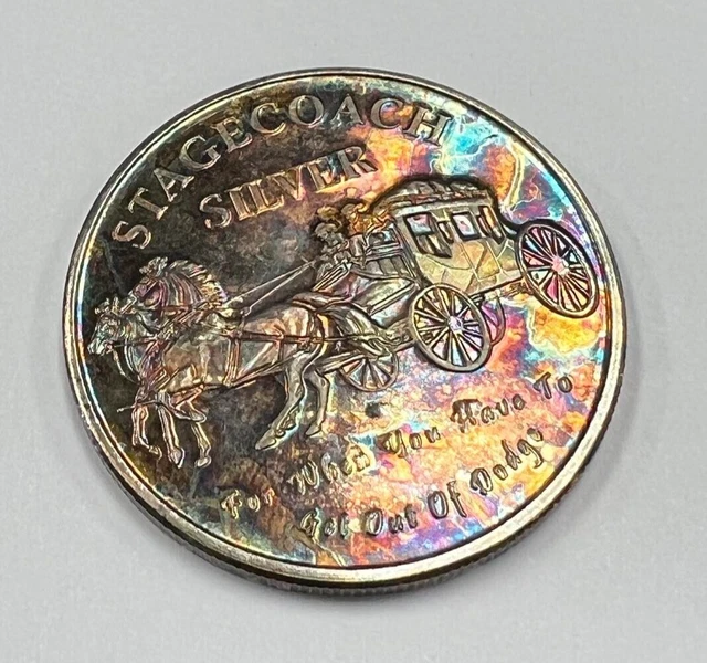 Stagecoach Silver  1 One Troy Ounce .999 Silver Round Cool Back!! Toned!