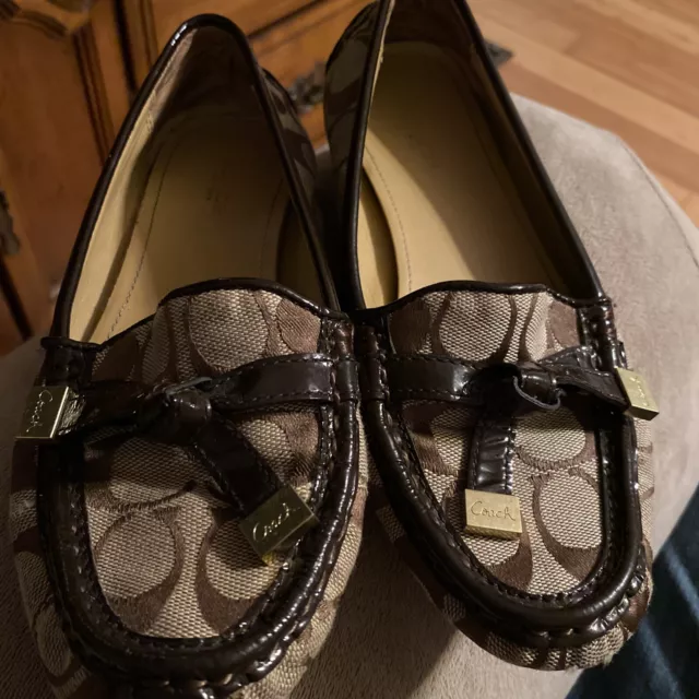 Coach Frida Black Monogram Flats Loafers Driving Size 6B Shoes Nice B8