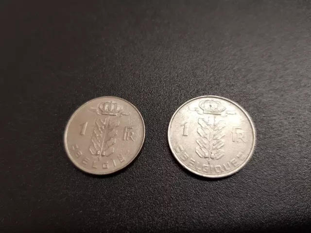 2 x 1 Belgische Francs / Franken - alte Münzen aus Belgien - 1963 und 1973