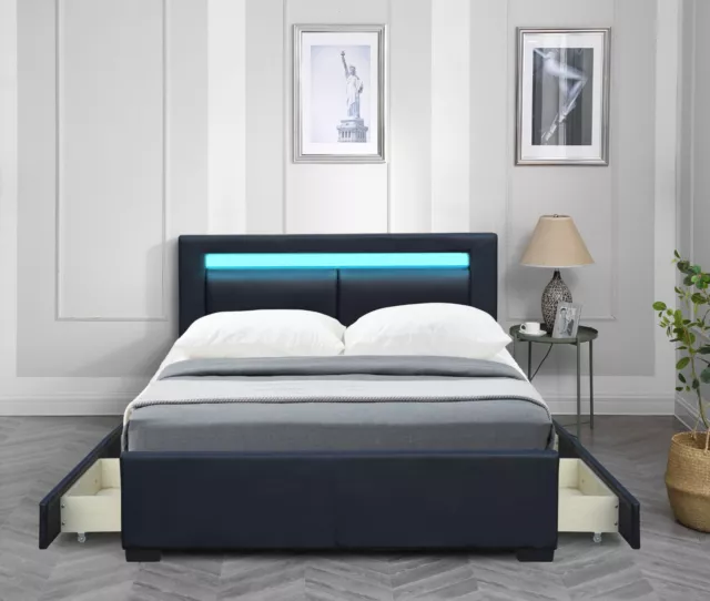 ECASA Tokyo RGB LED Bluetooth Speaker Bed Frame With 4 Storage Drawer & Mattress 3