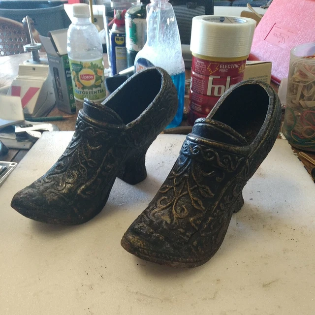 2--Vintage Cast Iron Shoe Door Stops--Victorian Style--Heavy--Large--