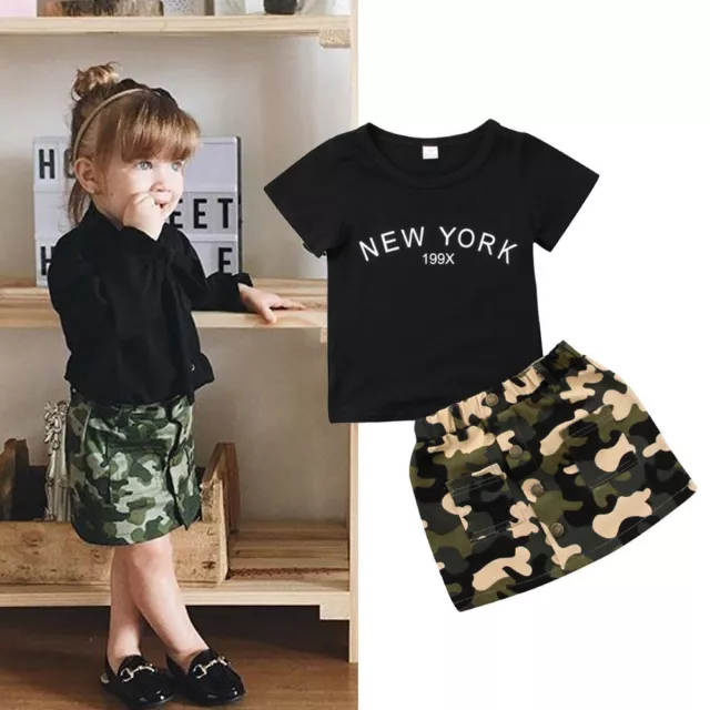 T-shirt bambina top gonna mimetica abito 2 pz abiti estivi vestiti
