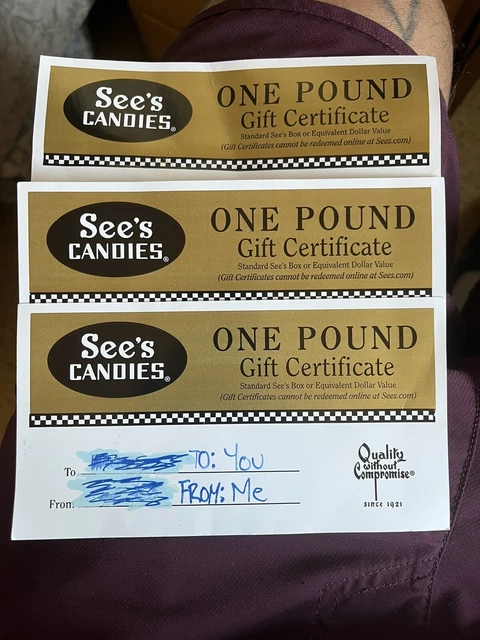 Sears One Pound Candy Gift Certificate