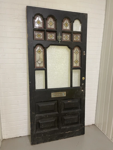 Reclaimed Victorian Edwardian Wooden Panel Stained Glass Front Door 2130 x 975mm 2