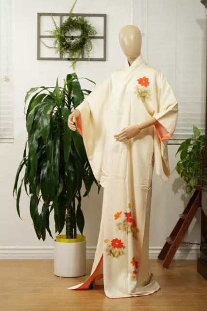Dear Vanilla Japanese Silk Kimono Women's Robe Gown Authentic Japan Vintage Mint