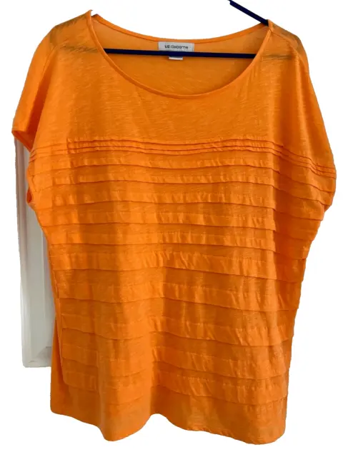 LIZ CLAIBORNE Women's XL Orange Ruffle Short Sleeve Round Neck Top T-Shirt