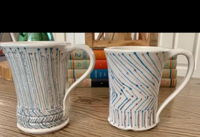 Pair Of HANDCRAFTED STUDIO POTTERY COFFEE MUGS- Artist Signed “Margo” Glazed