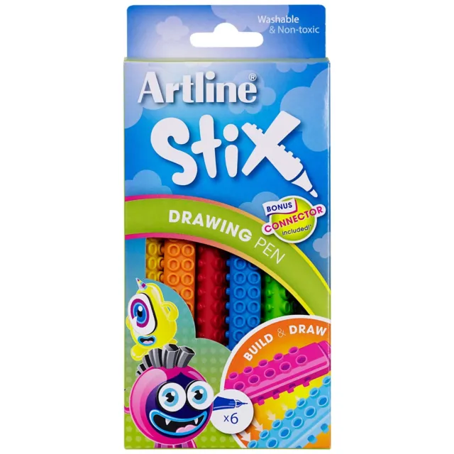 Artline Stix Build & Draw Washable Non-Toxic Drawing Pen Pack of 6