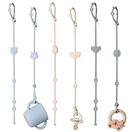Toy Straps for Baby 6pcs, Silicone High Chair Toys Straps Ivory+Sage+Baby Blue