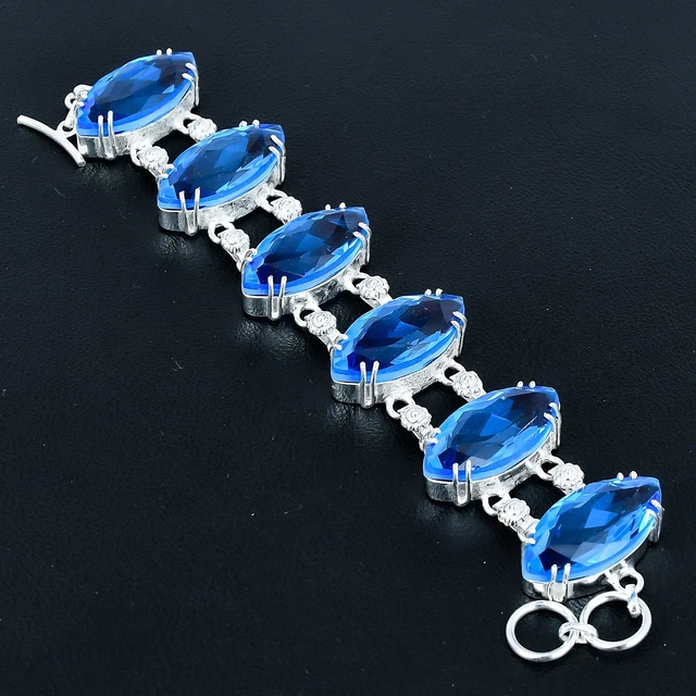 Bracelet Argent 925 Avec Tourmalines - Pierres Bleues, Vertes, Jaunes, Roses, Modèle 1057