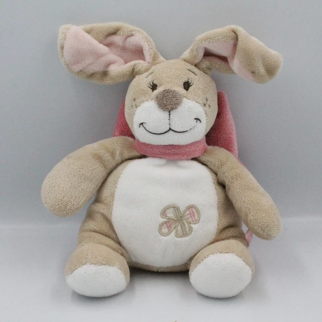 Doudou lapin beige blanc noeud rose Oscarine NOUKIE'S 24 cm - 24639