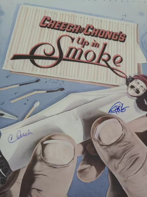 Cheech Marin & Tommy Chong Signed Up In Smoke 27x40 Movie Poster and JSA COA