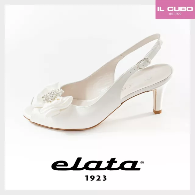 Sandalo Scarpa Sposa Seta Colore Bianco Con Accessorio Marca Elata Sposa 7 Cm