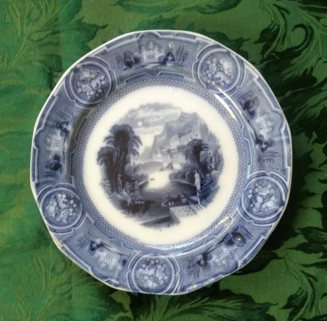 Blue/Gray Transfer Plate CALIFORNIA Wedgwood, Pearl Stone Ware C 1850s, 9 3/4"