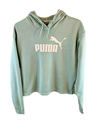 Womens Puma Hoodie | Size Small | Turquoise Cropped Pullover Hoodie Outerwear