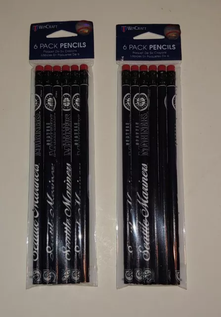 X2 set of 2 Seattle Mariners Baseball club MLB Pencil Eraser 6 Pack Writing