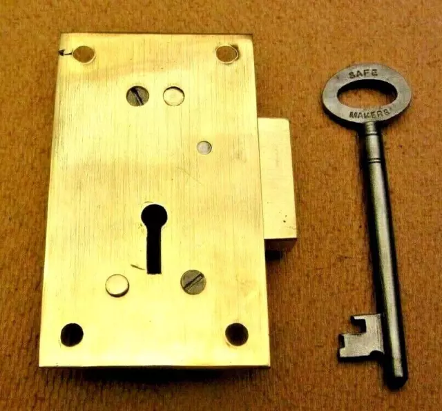 Old Antique Cupboard Lock GIBBONS Solid Brass 1 Working key  4 Levers EDWARDIAN 3